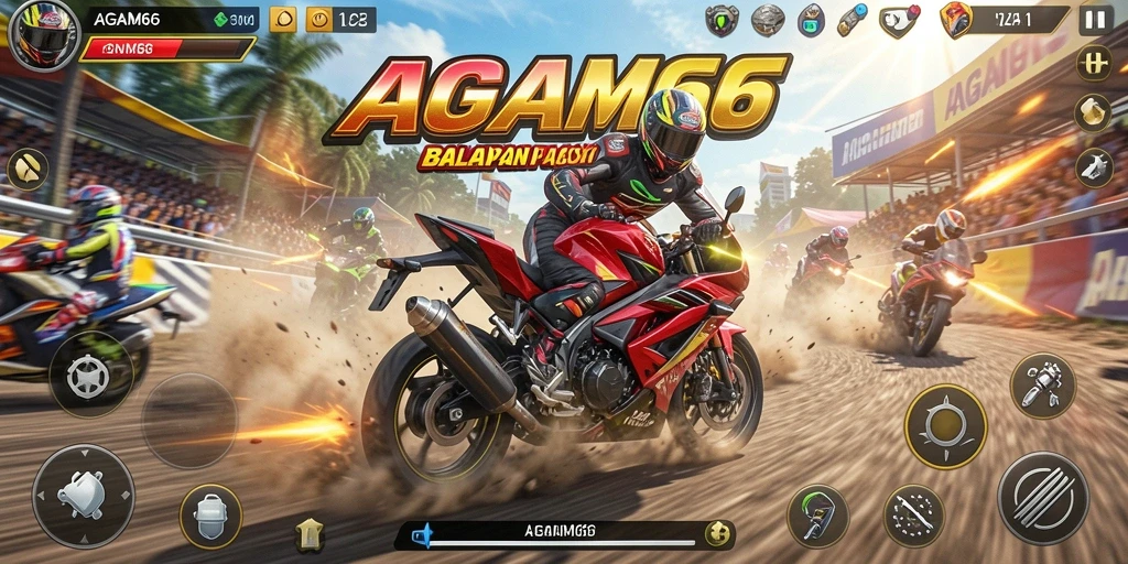 Tampilan gameplay seru di AGAM66 dengan balapan motor yang menegangkan.
