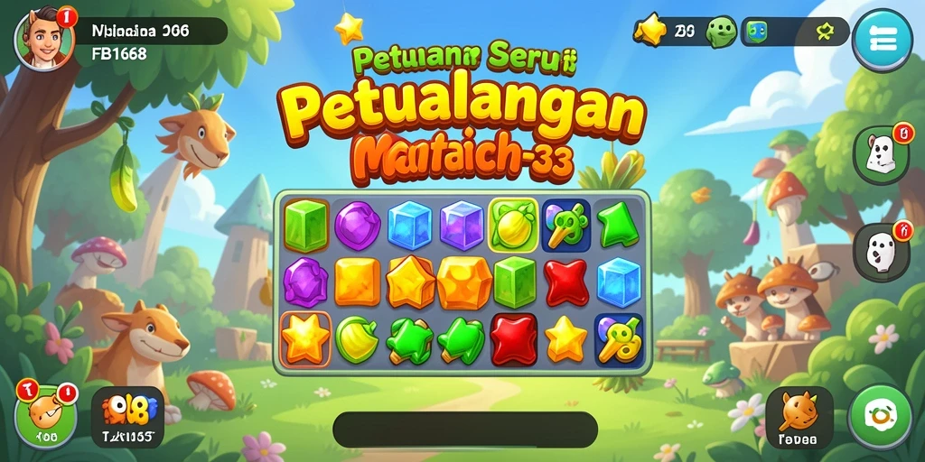 Tampilan gameplay FB168 dengan batu permata berwarna-warni yang seru.