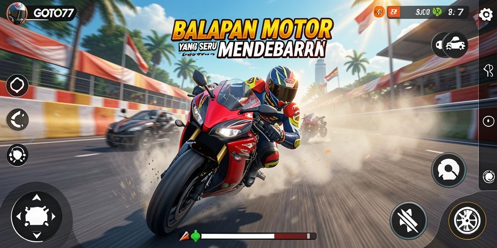 Screenshot utama GOTO77 menampilkan momen balapan motor yang menegangkan.