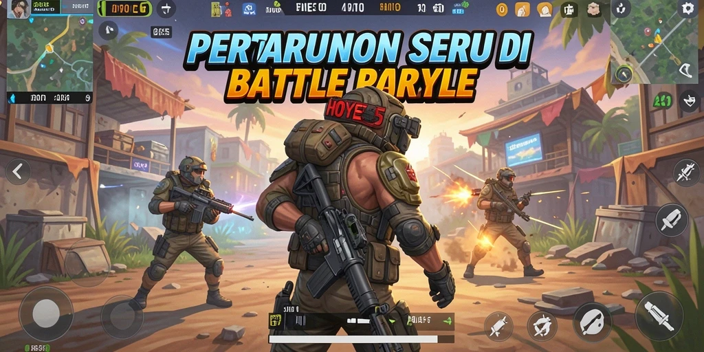 Screenshot gameplay HOYE55 menampilkan aksi seru di medan perang.