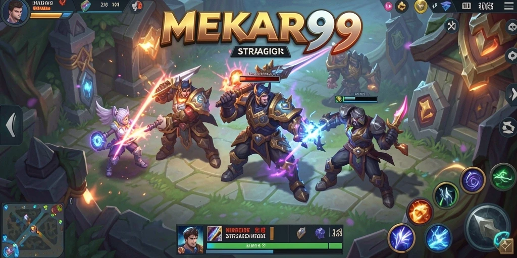 Tampilan gameplay seru dalam MEKAR99 di arena pertarungan MOBA.