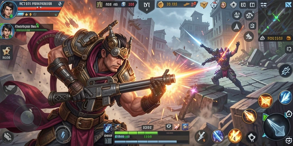 Tangkapan layar gameplay RK77 yang intens dan menegangkan selama pertempuran.