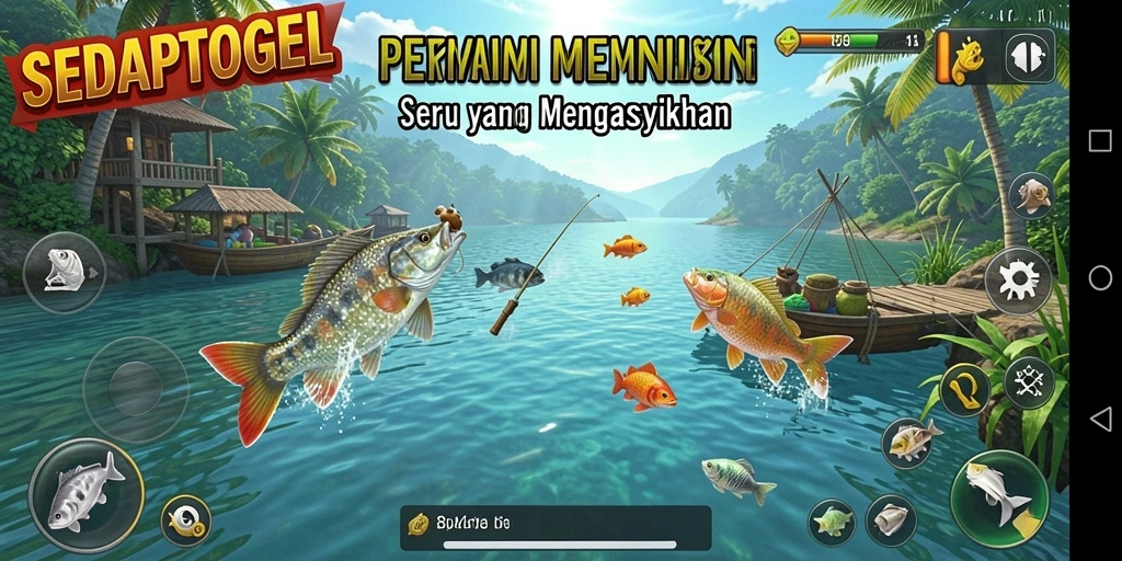 Tampilan gameplay SEDAPTOGEL dengan aksi memancing yang mendebarkan.