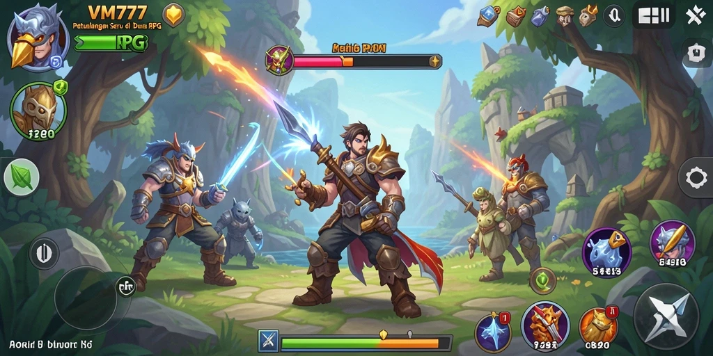 Tampilan gameplay VM777 dengan pertempuran epik dan eksplorasi dunia terbuka.